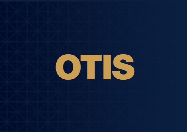 OTIS logo in sand on navy background
