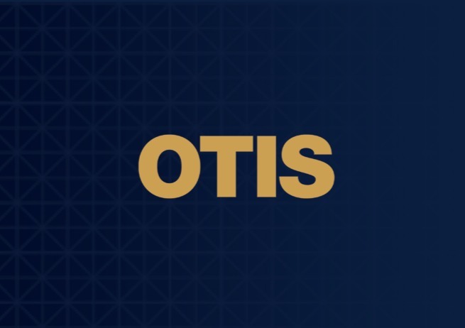 Otis logo in sand on navy background 