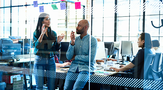 people discussing an idea in an office setting