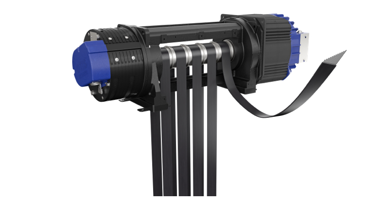Rendering of a five-belt Gen2 machine with the belt guard removed to show the sheave