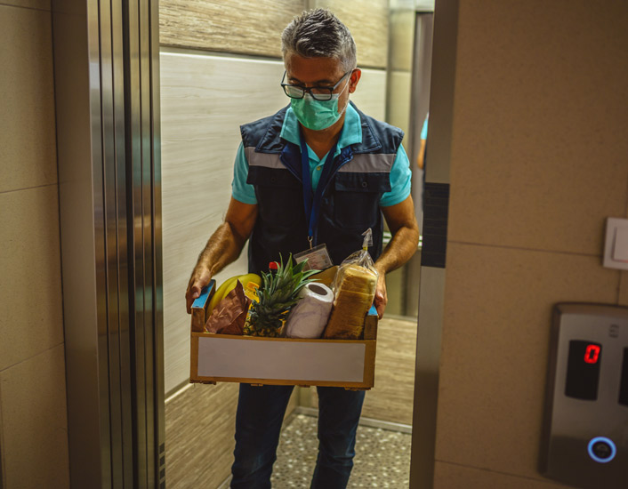 man coming out of elevator