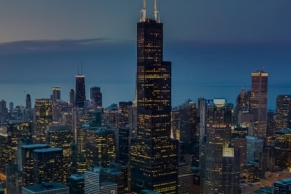 chicago skyline at dusk sears tower