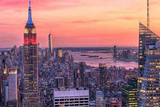 New York City skyline at sundown