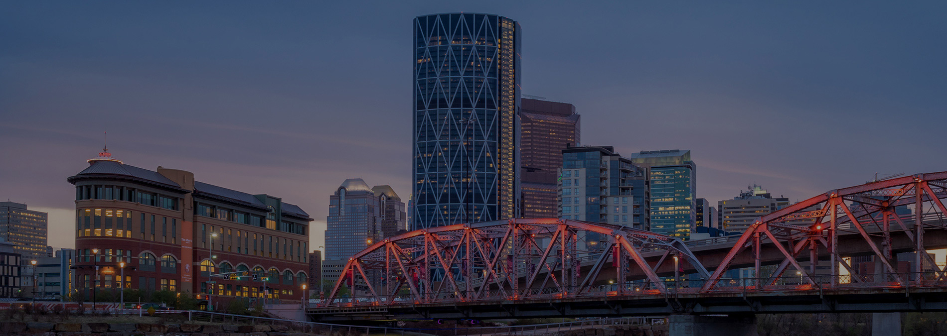 bow calgary skyline view evening