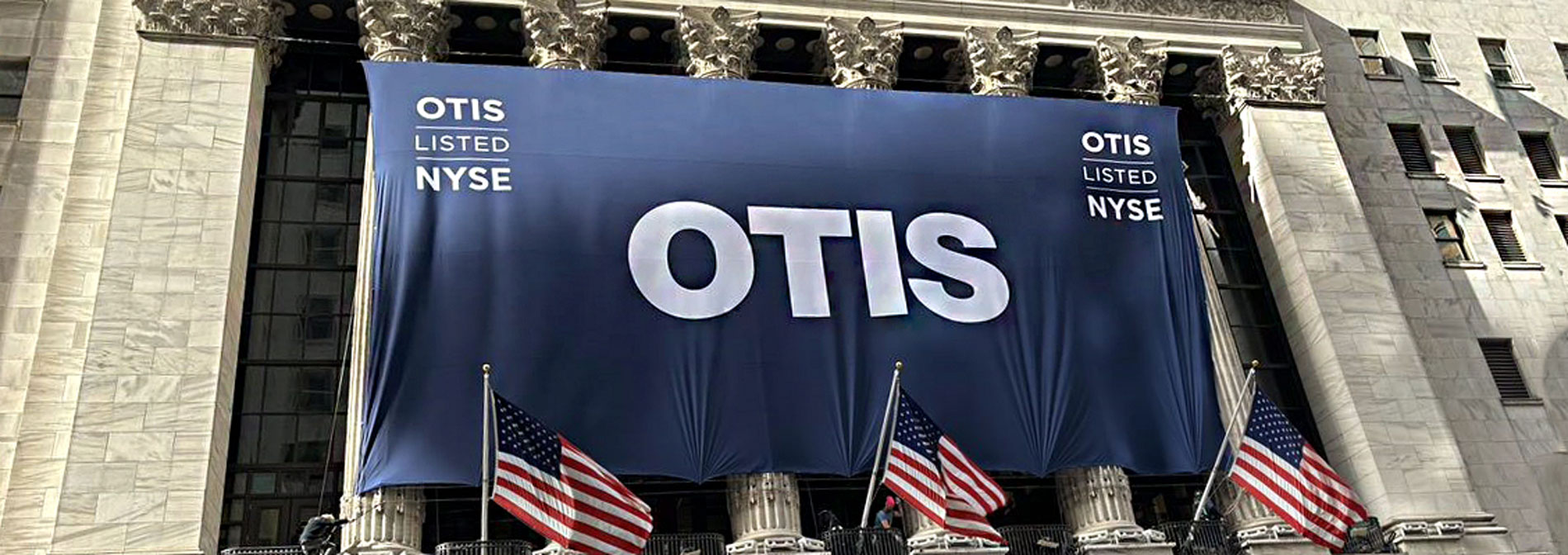 Otis banner at the New York Stock Exchange 