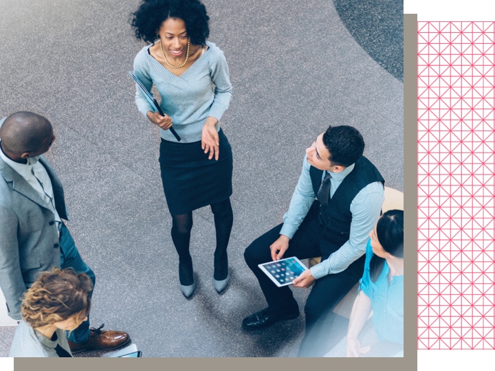 a group of people discussing 