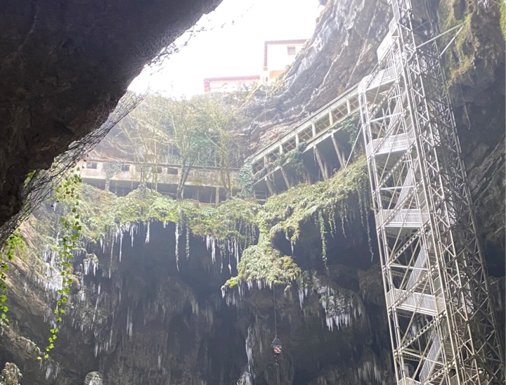 View of elevator in underground attraction of Gouffre de Padirac