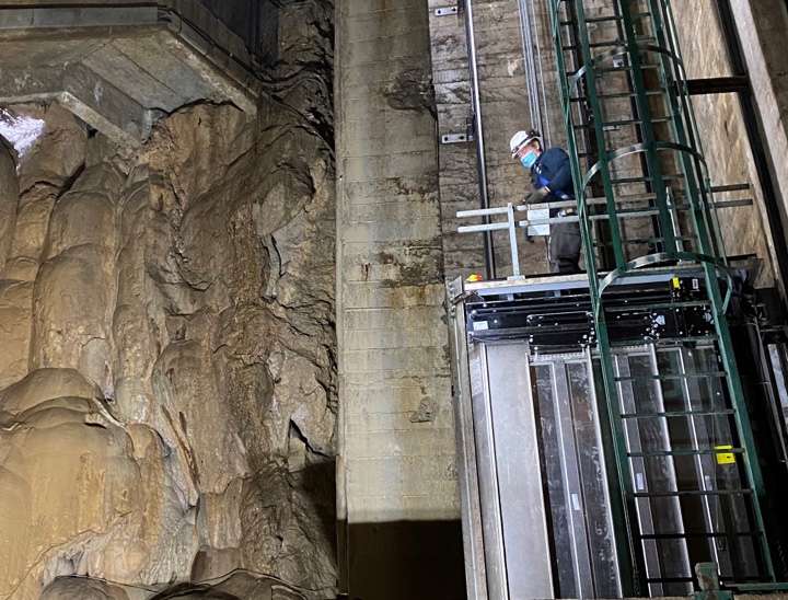 View of elevator inside Gouffre de Padirac