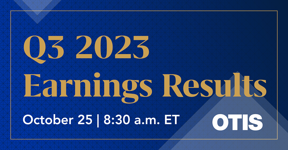 Q3 2023 earnings results October 25 8:30am ET Otis sand color on navy background 