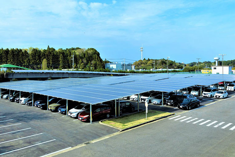 Solar panels over a car lot