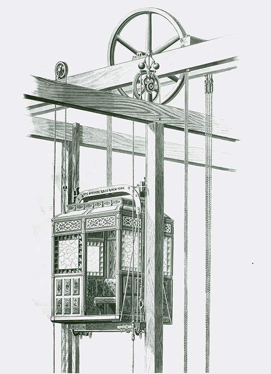 Illustration of Water-Hydro-Verticle-Rope-Thru-2,-1878-cab-closeup