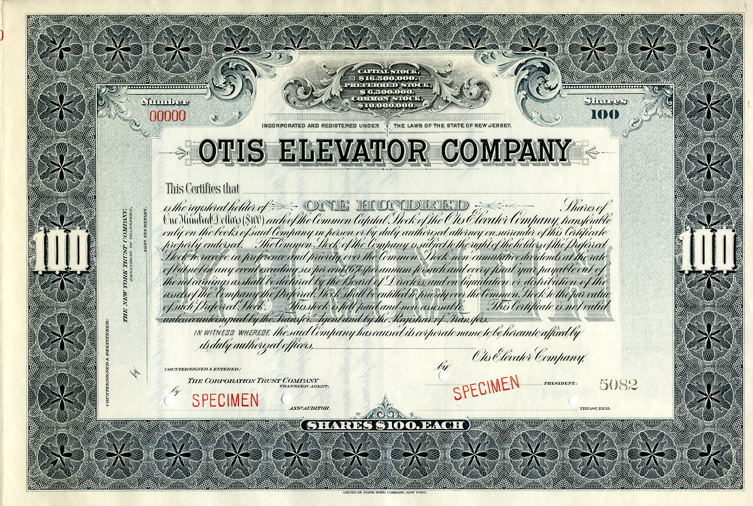 Original Otis stock certificate