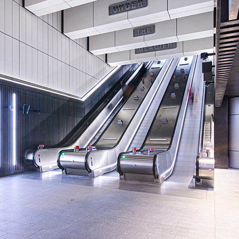 View of escalators at the Elizabeth line station