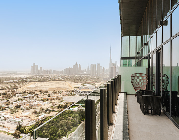 One Za'abeel balcony with skyline in the background
