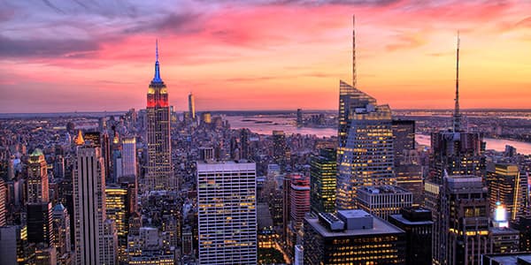 New York skyline at sunset