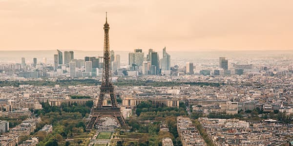 Paris Eiffel Tower with La Défense in the background